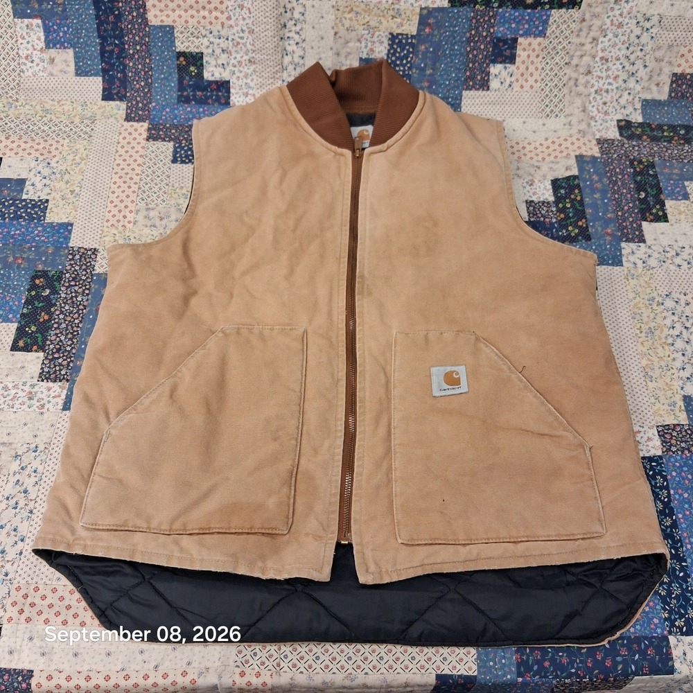 Vintage 90s Carhartt VQ196 Brown Duck Canvas Vest Quilted Lined Mens XLT